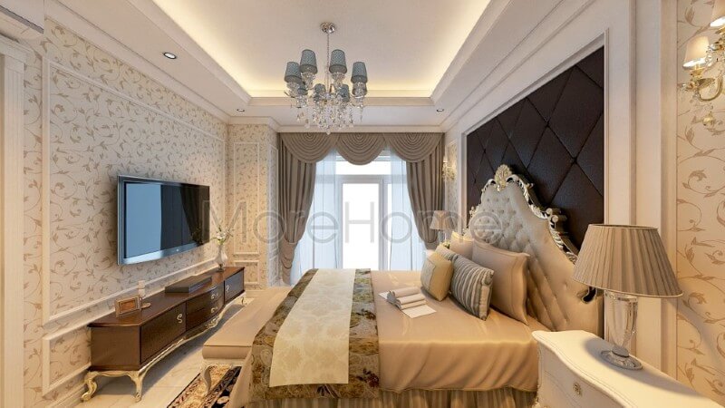 Các đường nét trạm khắc tinh xảo trên chiếc giường ngủ là điểm nhấn thu hút nhất trong căn phòng, với thiết kế tỉ mỉ này, kiến trúc sư đã mang đến sự mới mẻ và sáng tạo cho không gian thư giãn Mẫu nội thất chung cư đẹp