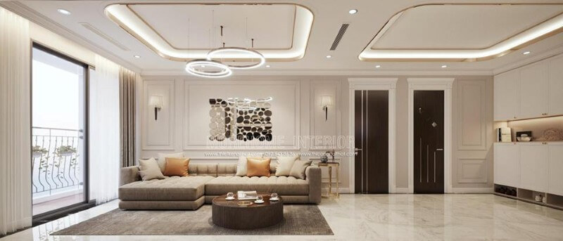 Bộ sofa bọc da màu nâu sữa mang đến vẻ đẹp ấn tượng cho không gian Mẫu nội thất chung cư đẹp