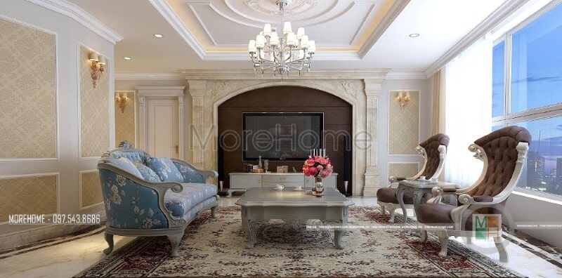 Bộ sofa cao cấp với đường cong tinh tế và trạm khắc cổ điển dường như đã trở thành chi tiết tạo điểm nhấn thẩm mỹ căn phòng.
