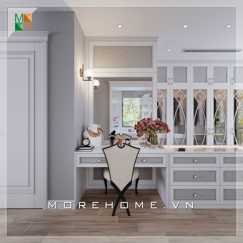 Ấn tượng mẫu bàn ghế trang điểm mang đậm chất phong cách tân cổ điển phù hợp cho không gian nhà phố, chung cư, biệt thự
