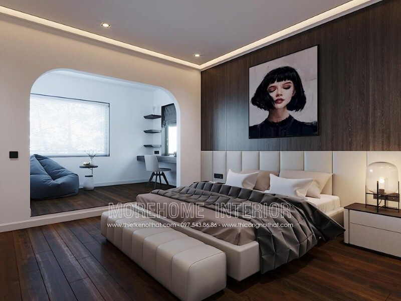Tranh canvas hình cô gái đẹp tạo điểm nhấn độc đáo cho phòng ngủ hiện đại, nữ tính.