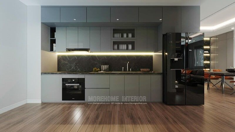 Trang trí nội thất phòng bếp của chung cư để tạo ra một không gian sang trọng và tiện nghi.